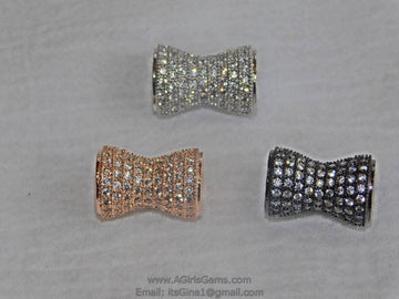 CZ Micro Pave Bead, Hourglass Silver Plated 12  x 18 mm, Clear Cubic Zirconia, Focal Spacer Beads for DIY - A Girls Gems